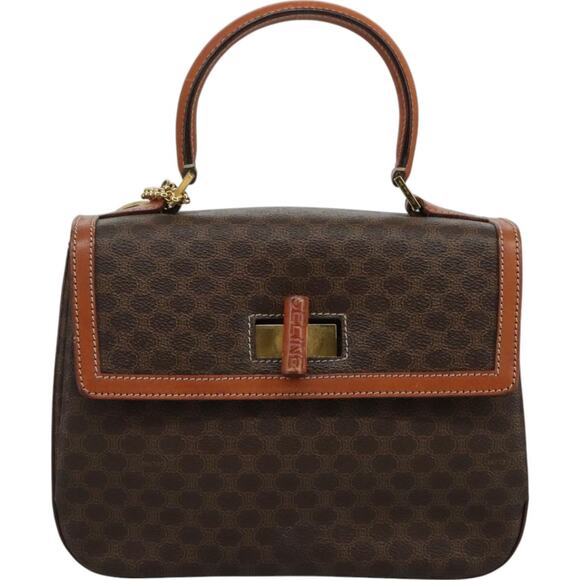 CELINE Macadam Canvas Hand Bag Pvc Leather Brown - Picture 2 of 13